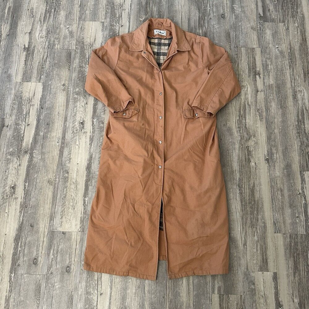 Vintage LL Bean Flannel Lined Trench Coat Jacket Women's Size XXL Salmon Orange